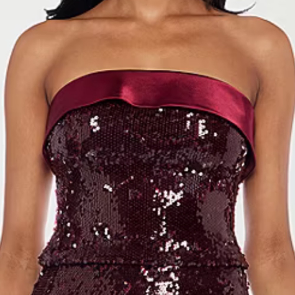Elegant Burgundy Sequin Strapless Top